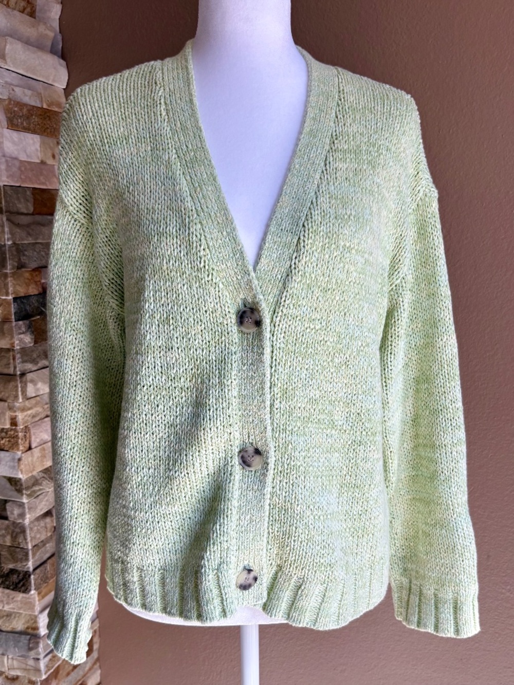 LOFT Marled Knit V-Neck Cardigan Sweater Sage Mint Green XS